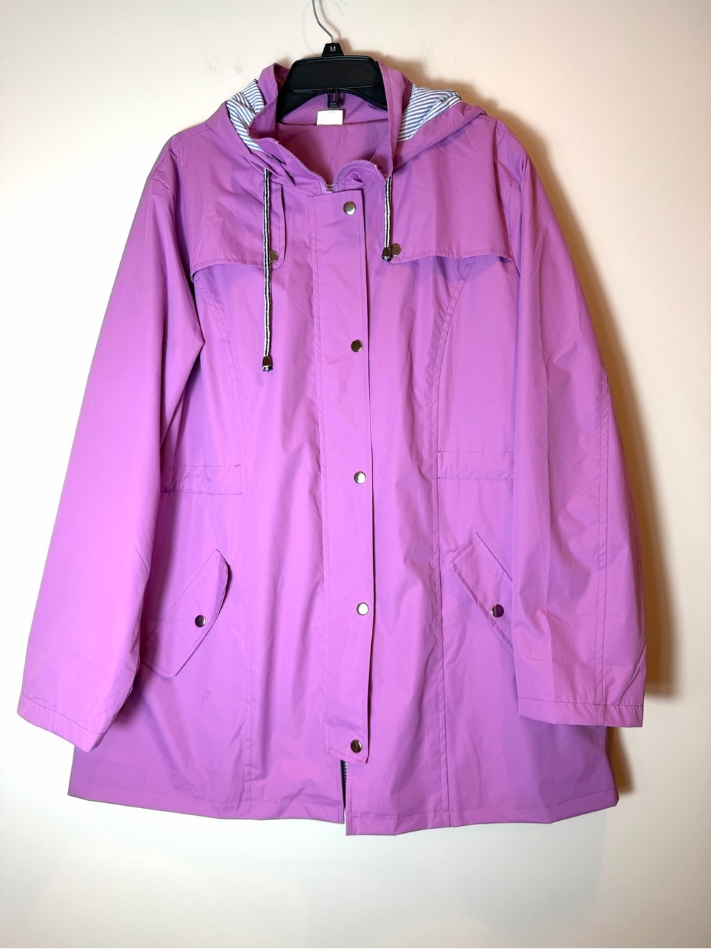Kikibell Pink Hooded Rain Jacket Striped Lining Plus Size 2X
